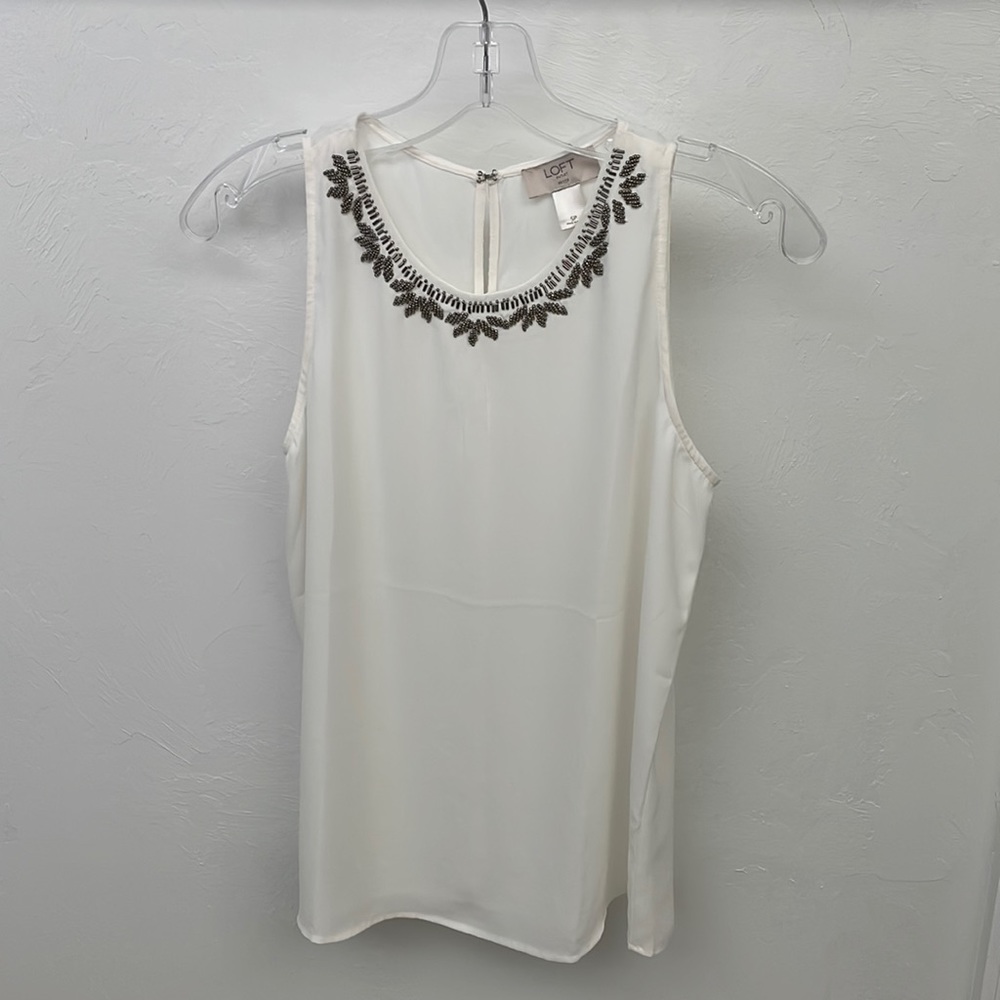 LOFT White Beaded Sleeveless Shell Tank Top Blouse SP